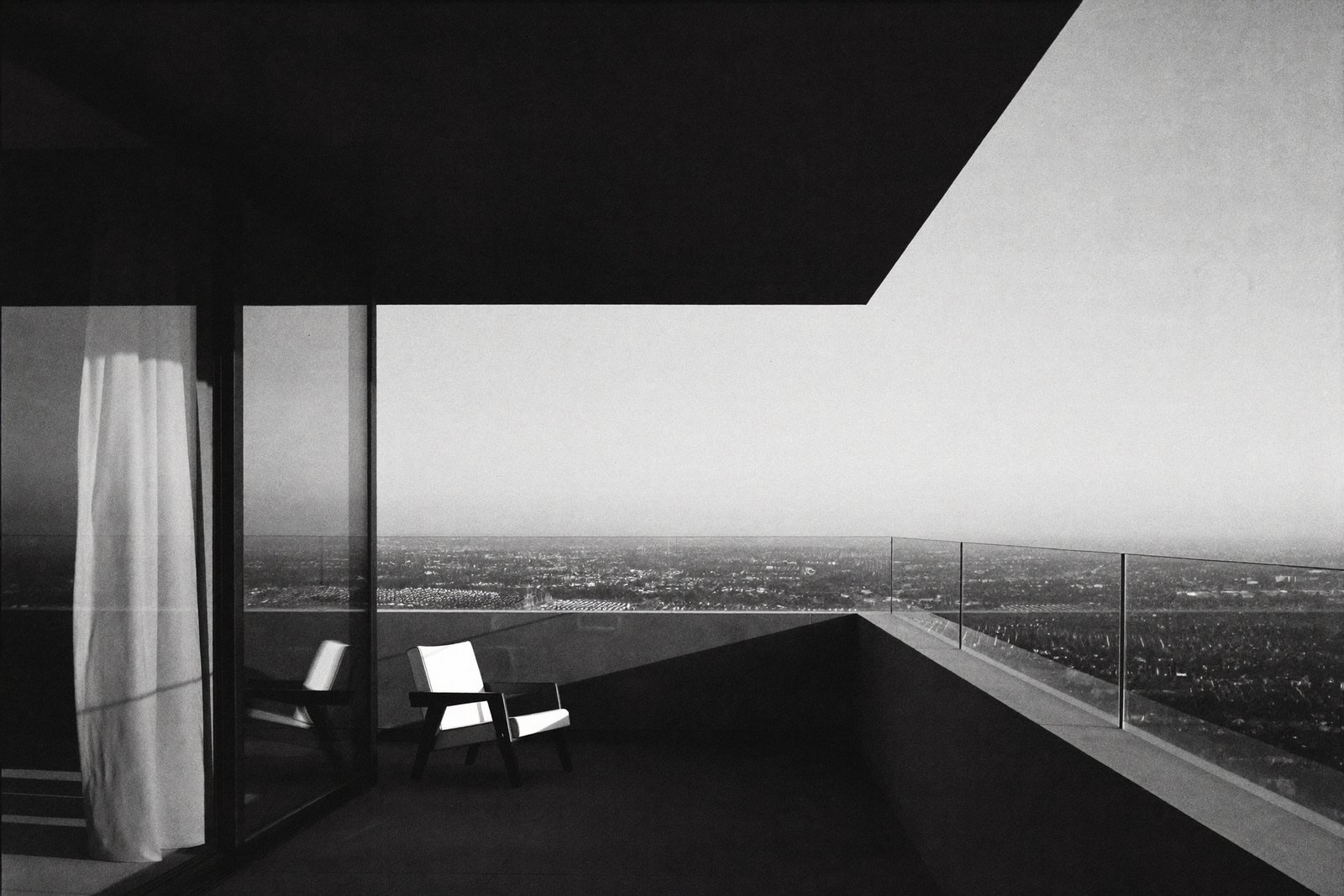 Terraza de desarrollo residencial de lujo en blanco y negro